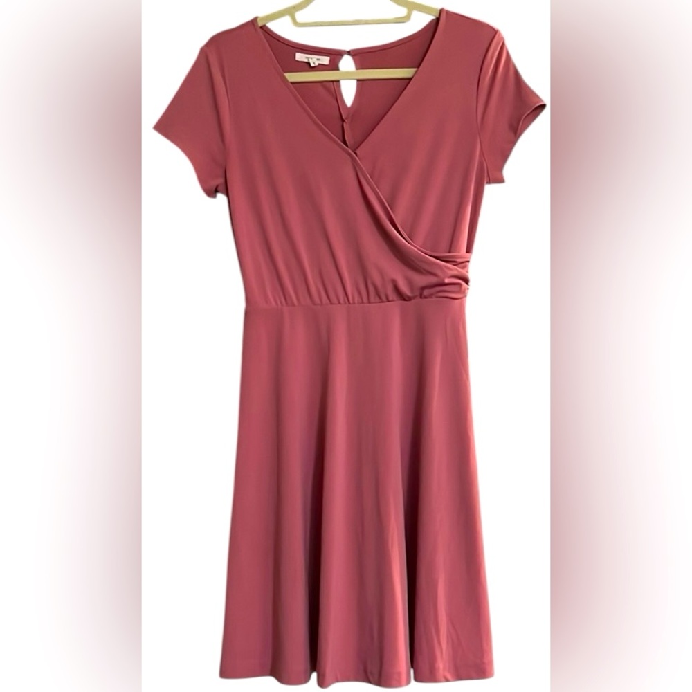 Maurices Rose Pink Short Sleeve Faux Wrap Knee Dress